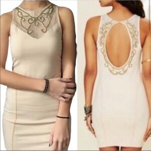 Free People nude beaded mesh top body con dress - new - size small